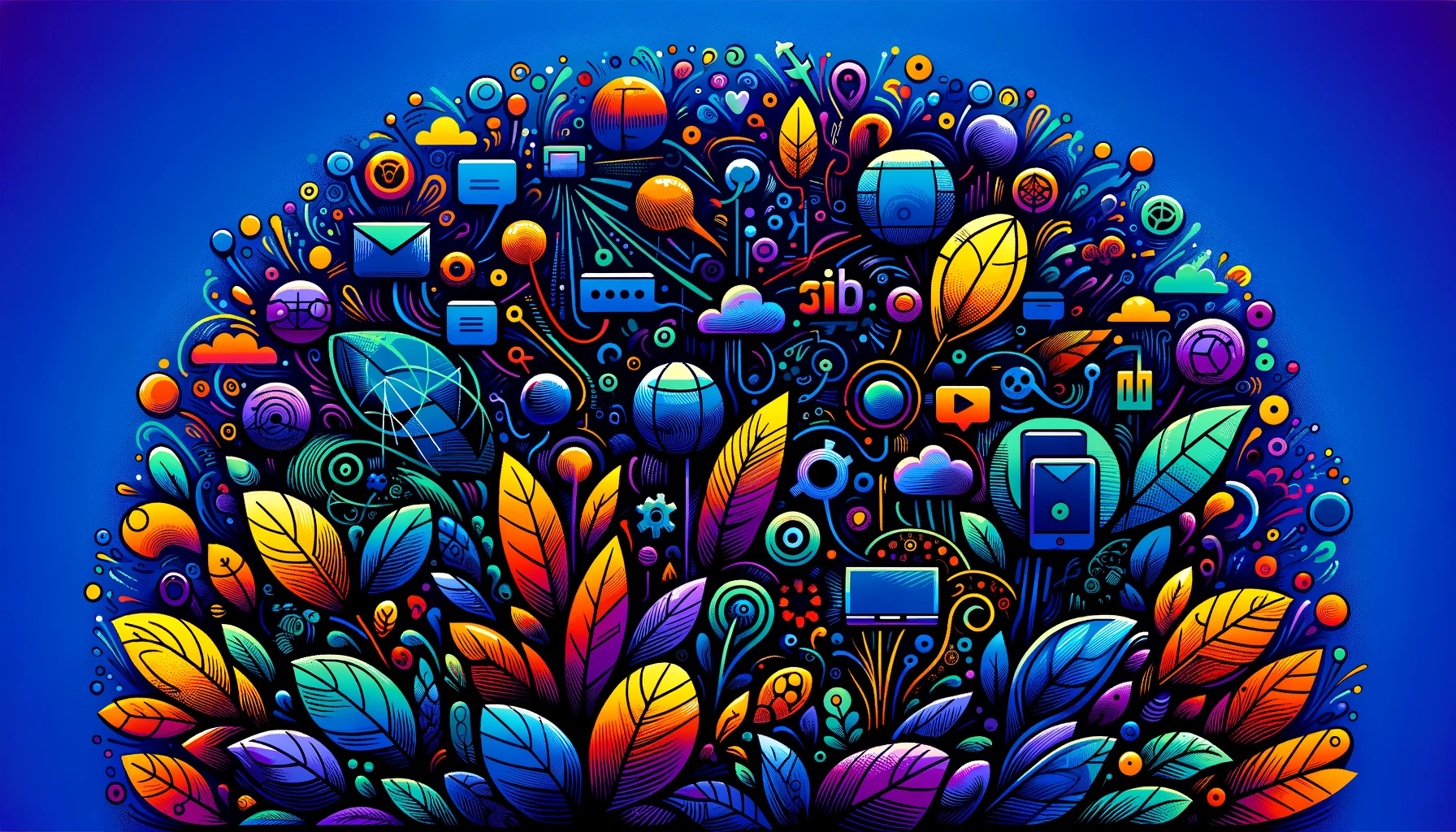 digital marketing cover - plants and icons