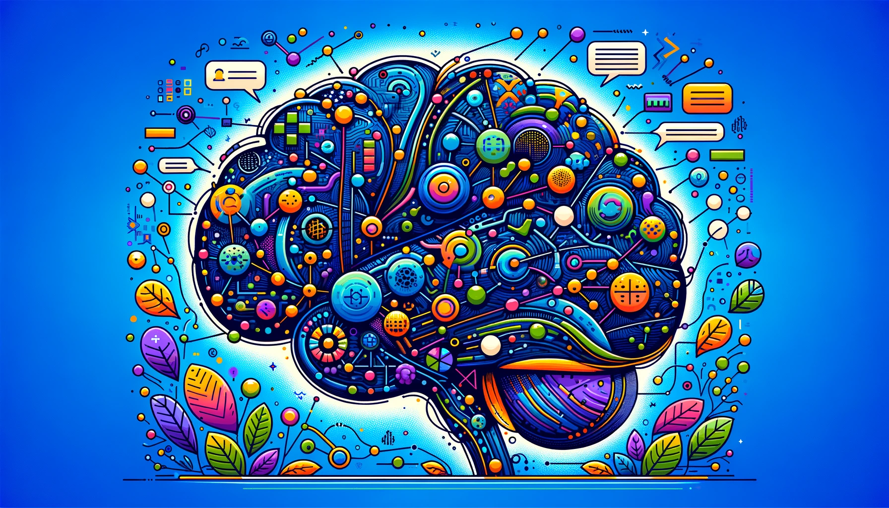 nlp featured image - a big brain and chat icons