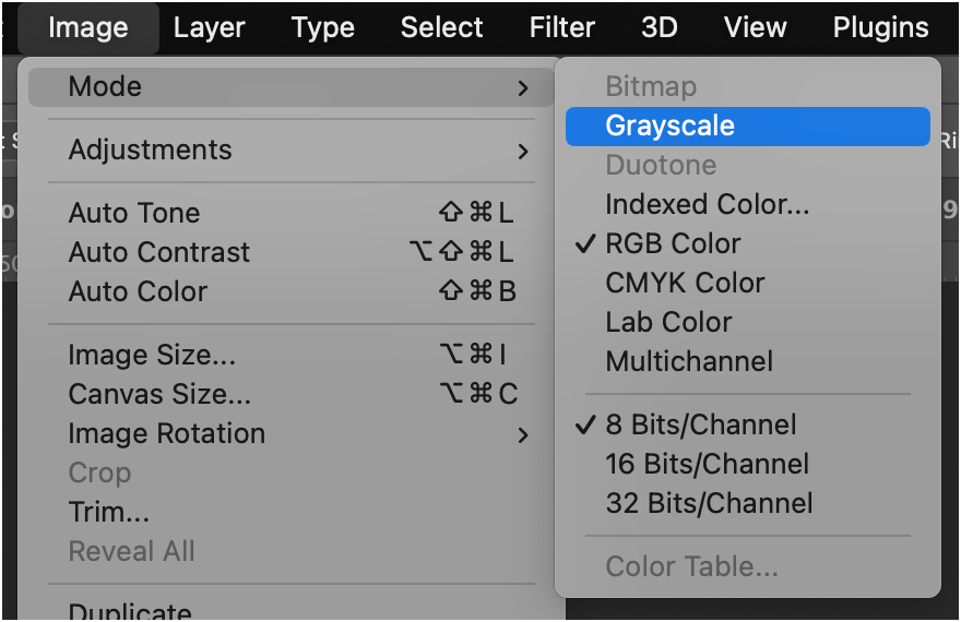 Grayscale mode Photoshop