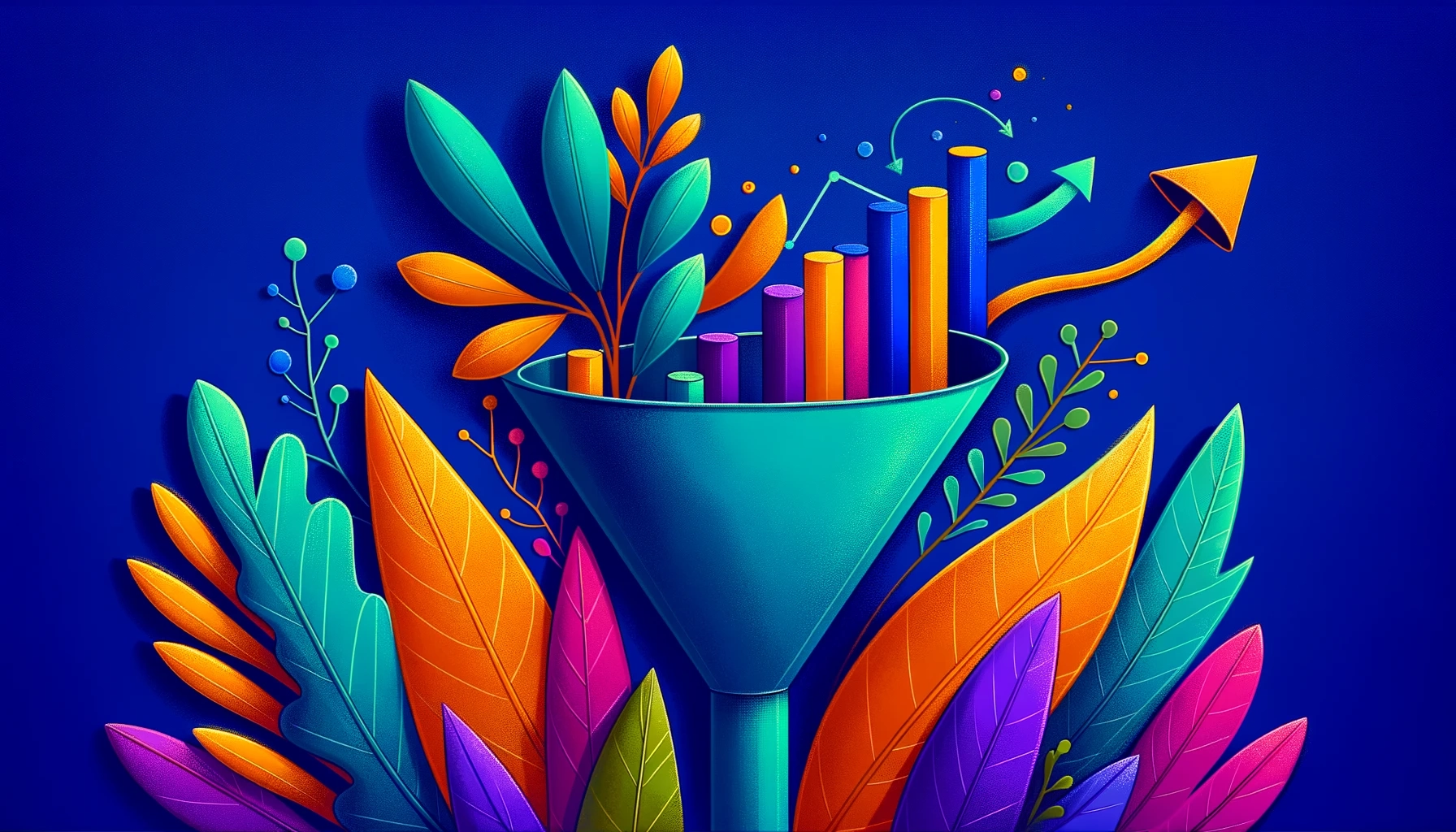 conversion rate cover - funnel and colorful plants