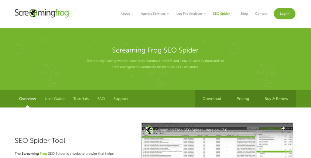 Screaming Frog homepage