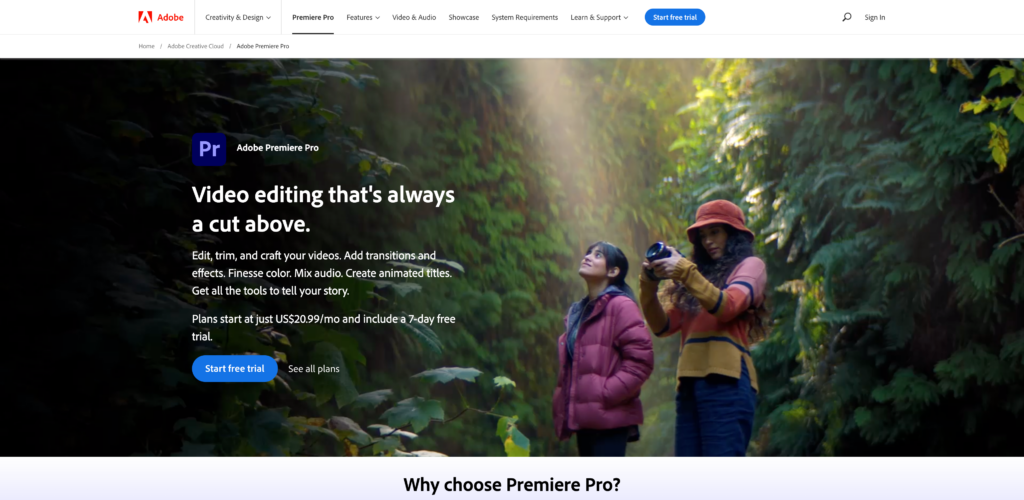 Premiere Pro homepage