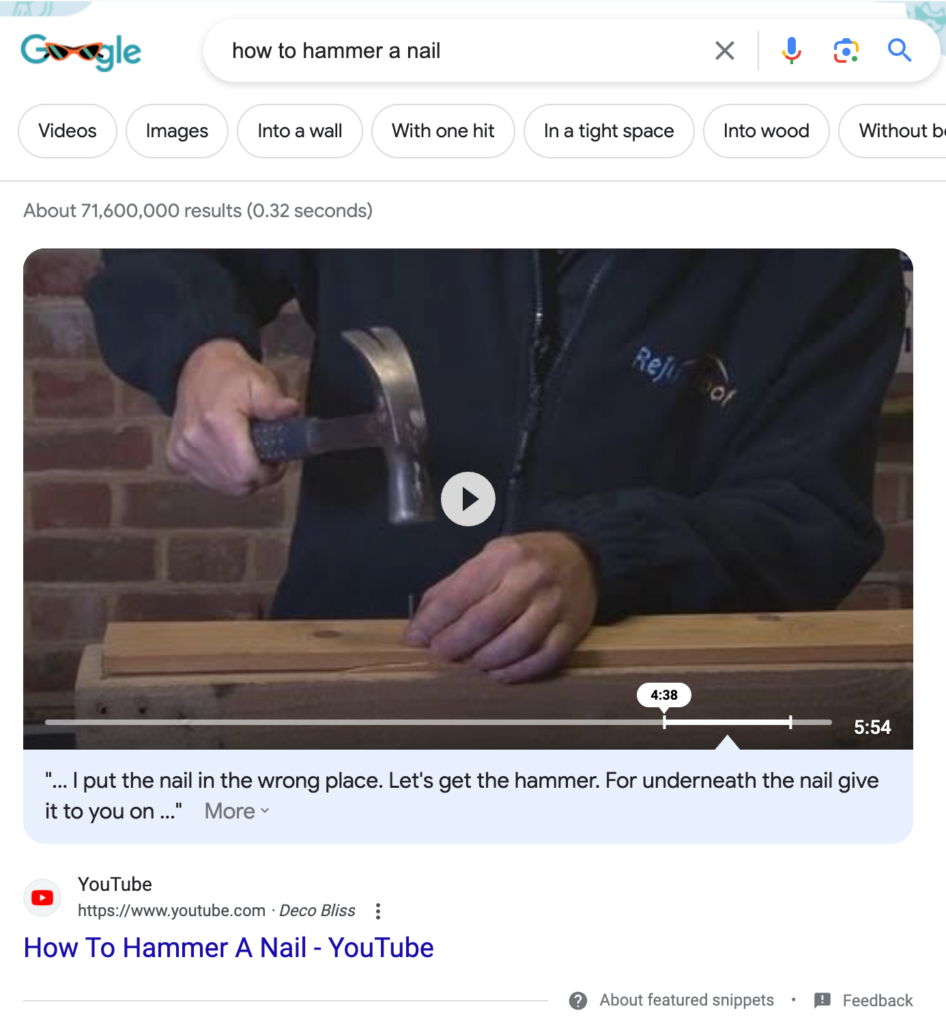 video featured snippet