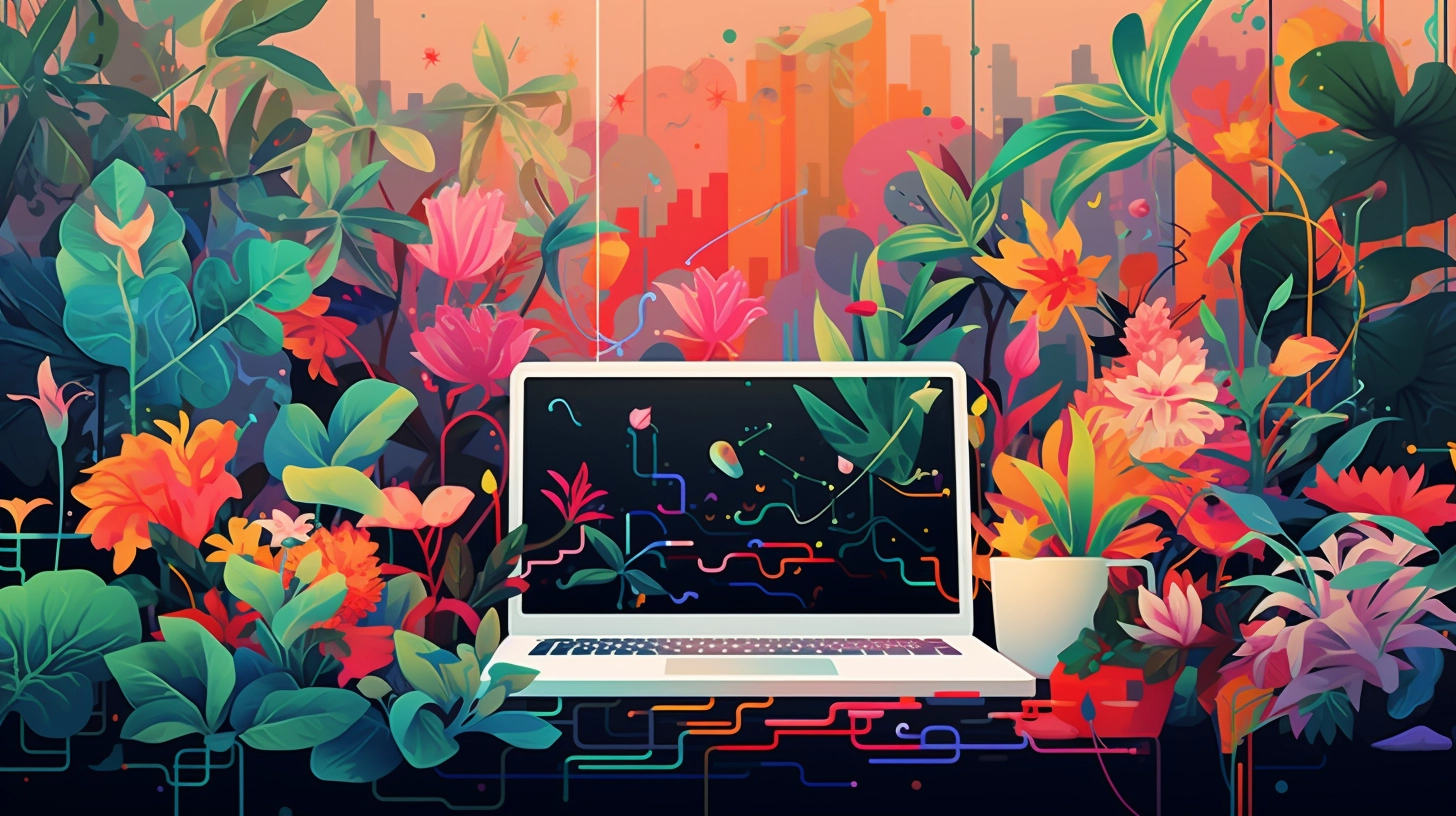 best website builders featured image - computer with plants