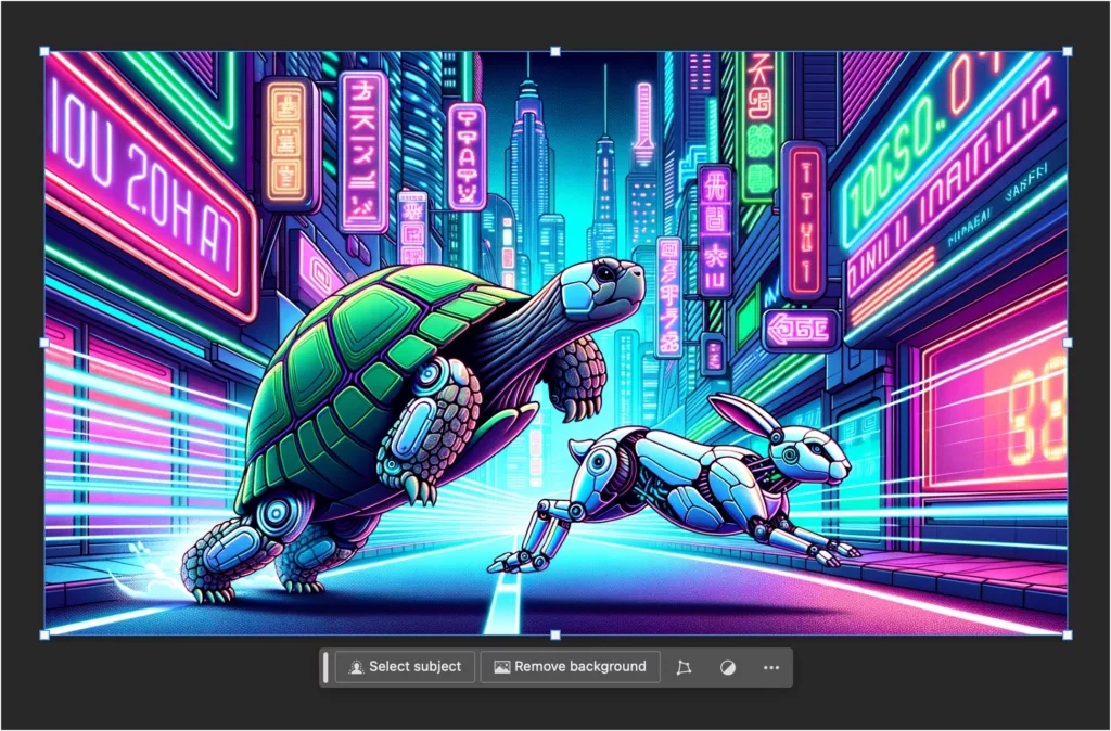 open image in photoshop - futuristic turtle and rabbit racing
