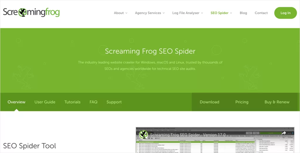 screaming frog homepage
