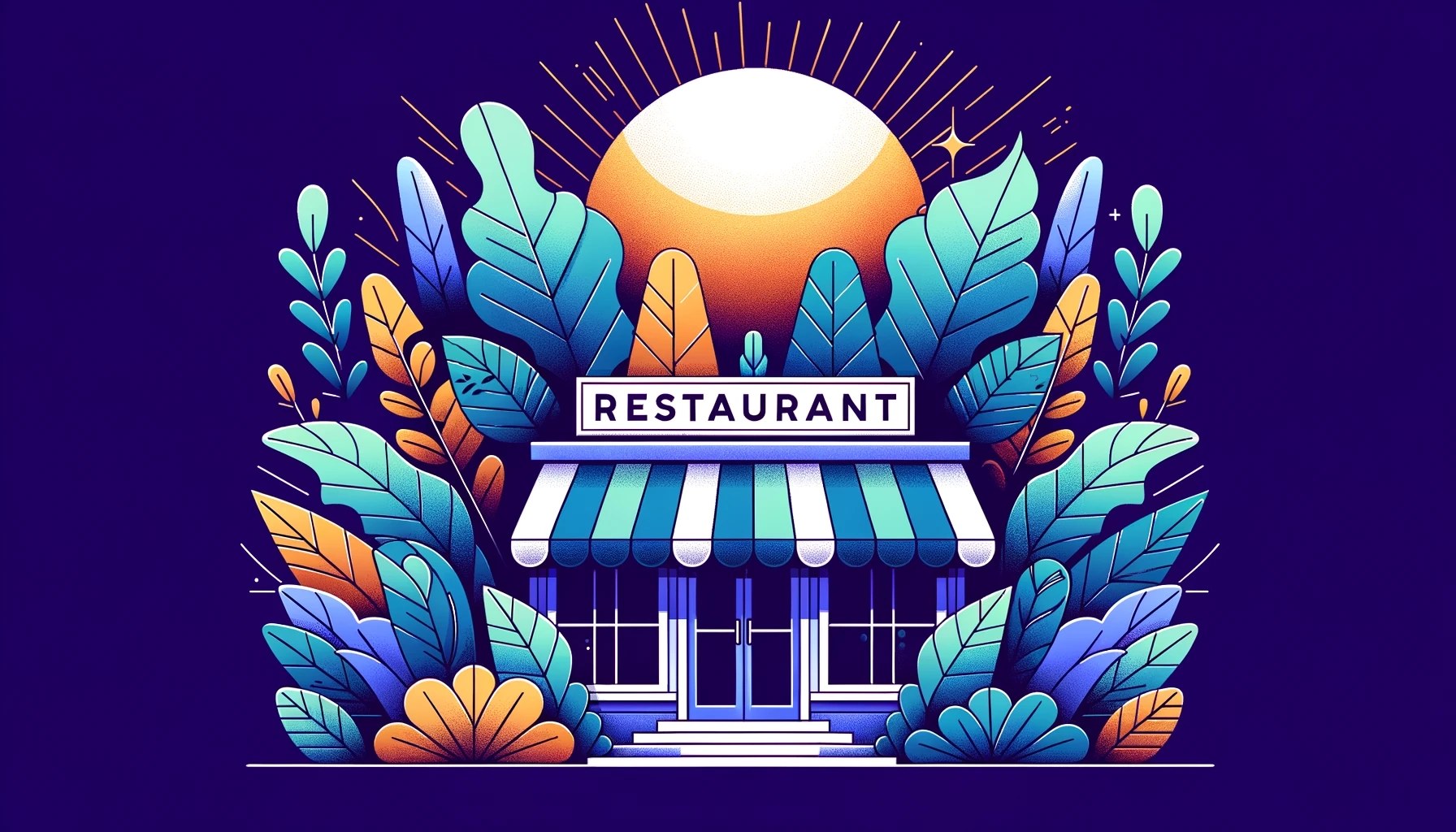 website builders for restaurants cover - restaurant illustration with colorful plants