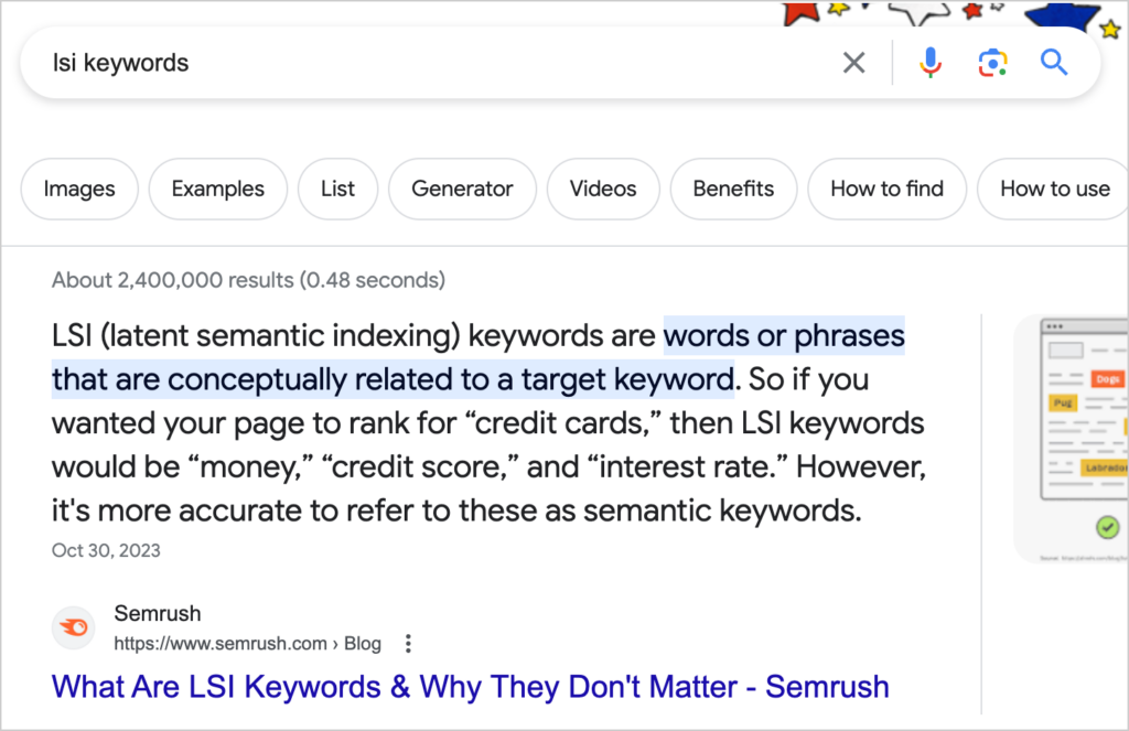 LSI keywords SERP