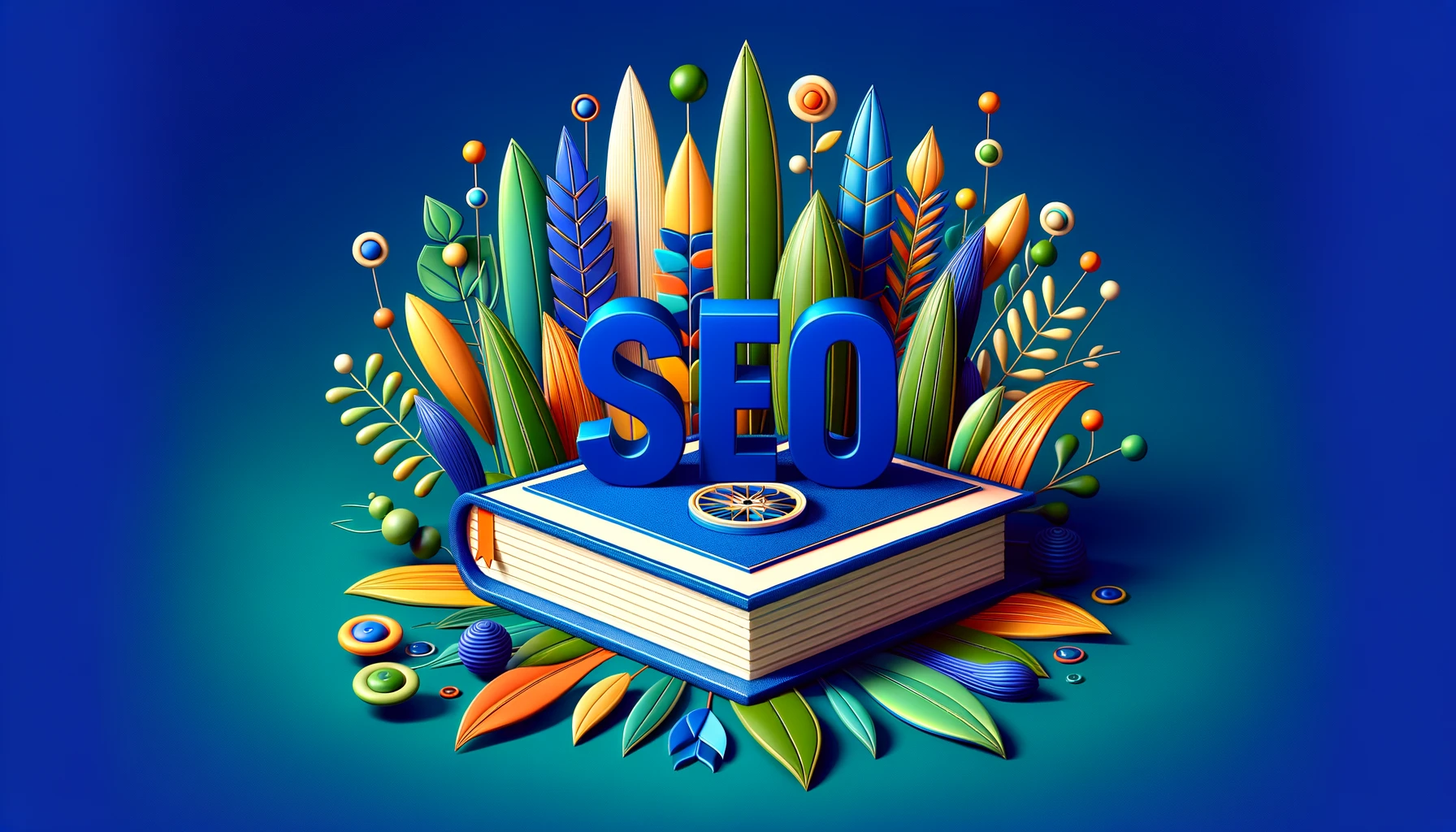 seo acronyms cover - seo on top of a book with plants