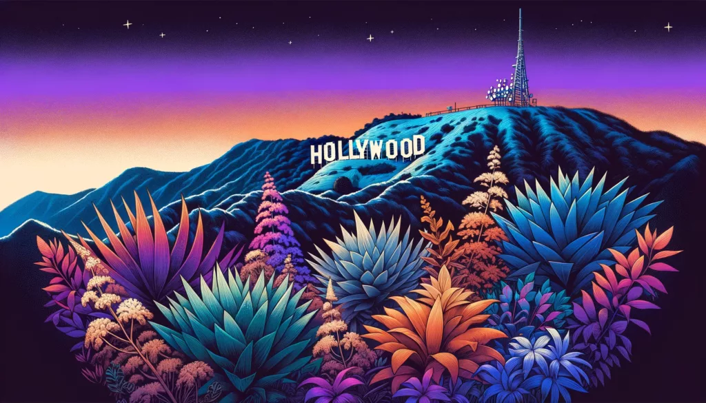 Hollywood Sign in L.A. illustration, made by DALL-E 3