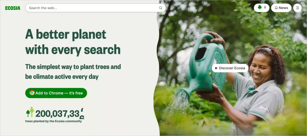 Ecosia homepage