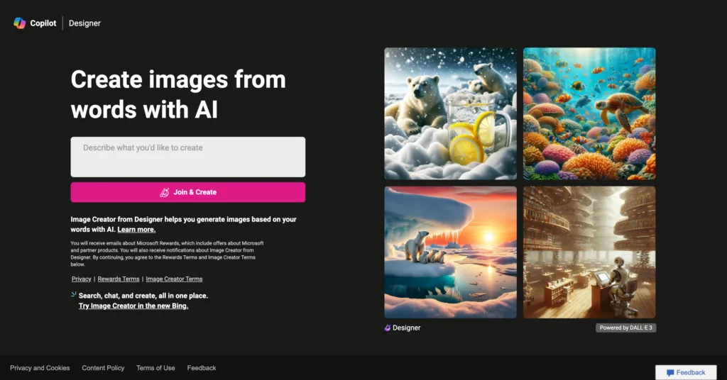 Image Creator from Microsoft Designer homepage