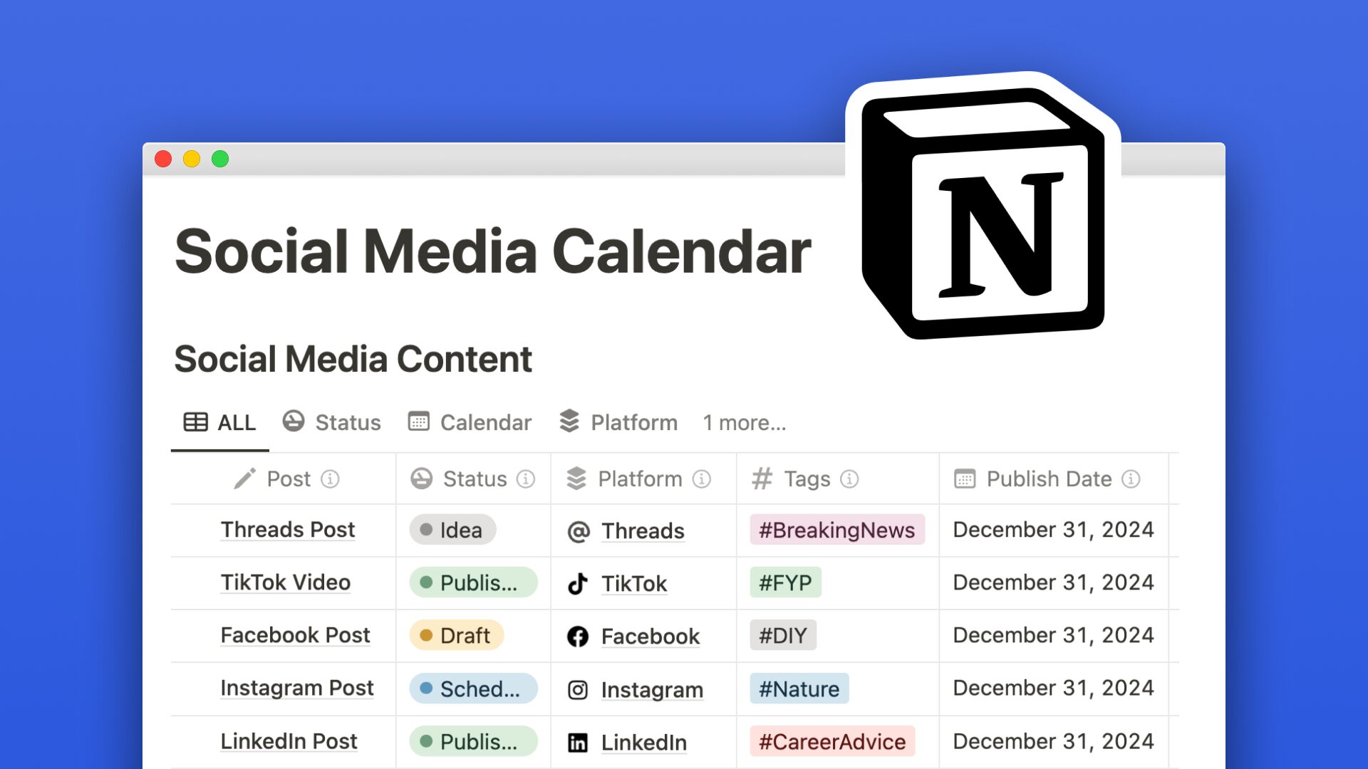 social media calendar notion template cover