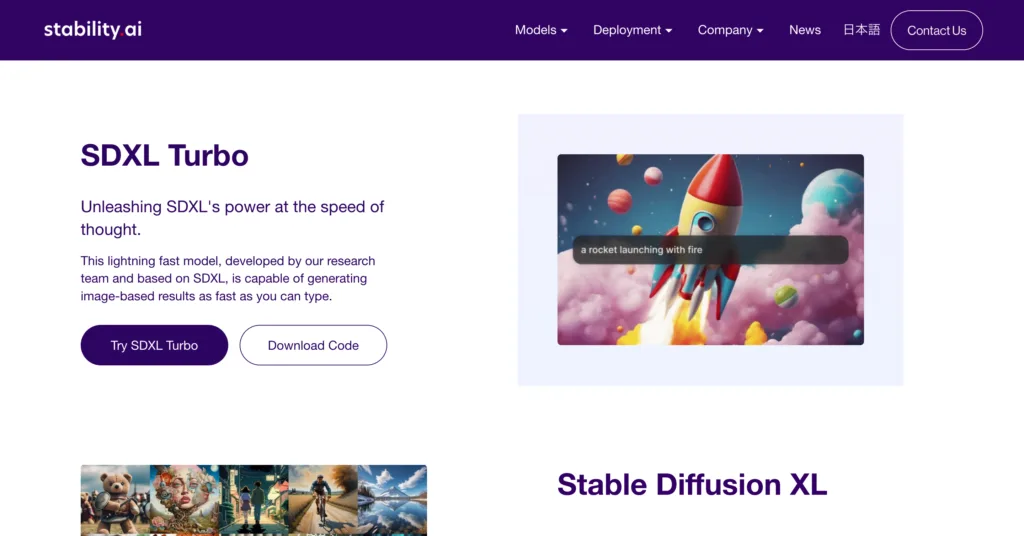 Stability AI Stable Diffusion page