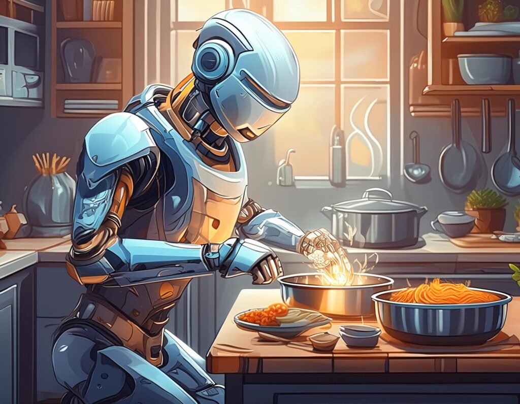 A robot cooking in a kitchen