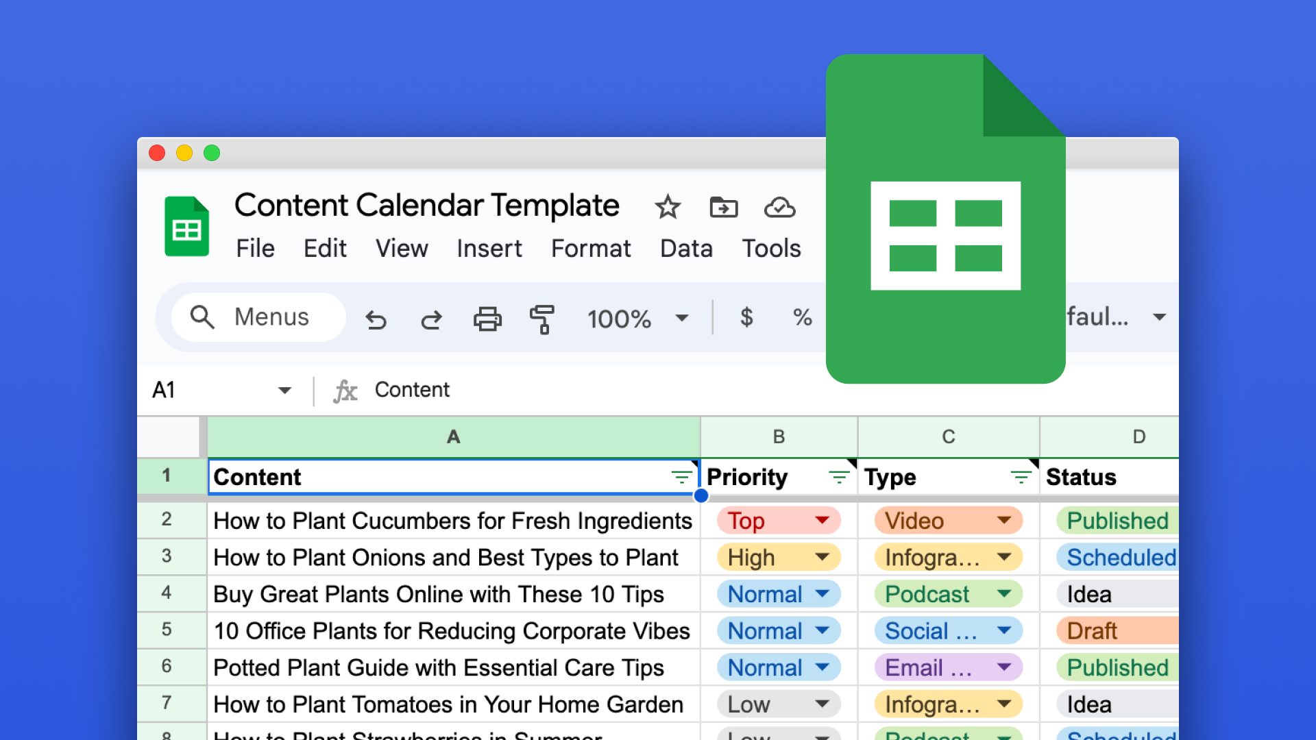 content calendar google sheets template cover